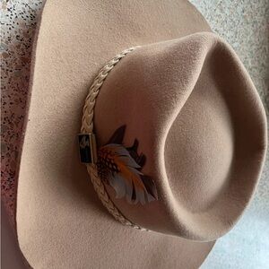 Elegant Tan Hat with Feather Accent